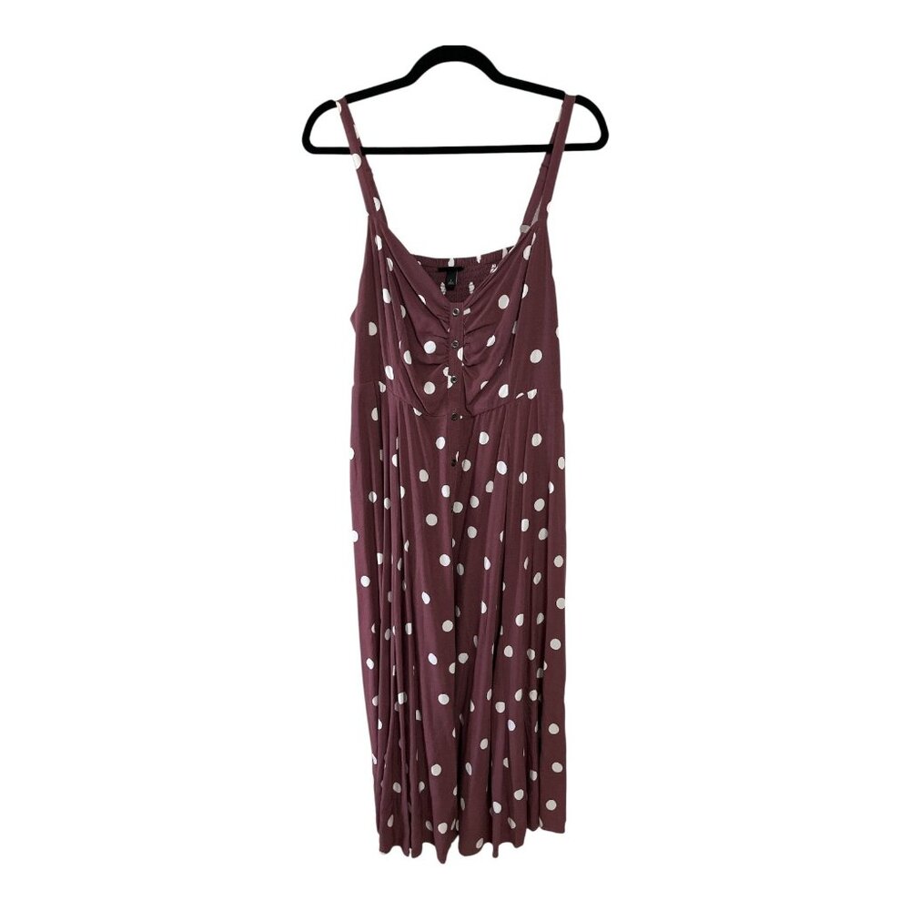 Torrid Women’s Size 1 Maroon Polka Dot Sleeveless Midi Dress with Smocked Bodice